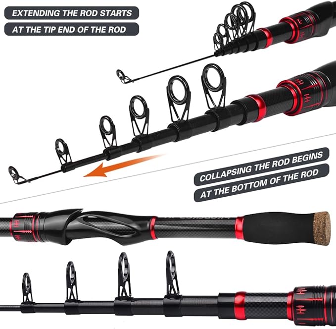 Fishing Rod Reel Combo - Fishing Poles and Reels Combos - Carbon Fiber Telescopic Fishing Pole with 2000 Spinning Reel Combos - Freshwater Bass Fishing Tackle Set Fishing Rods Kit