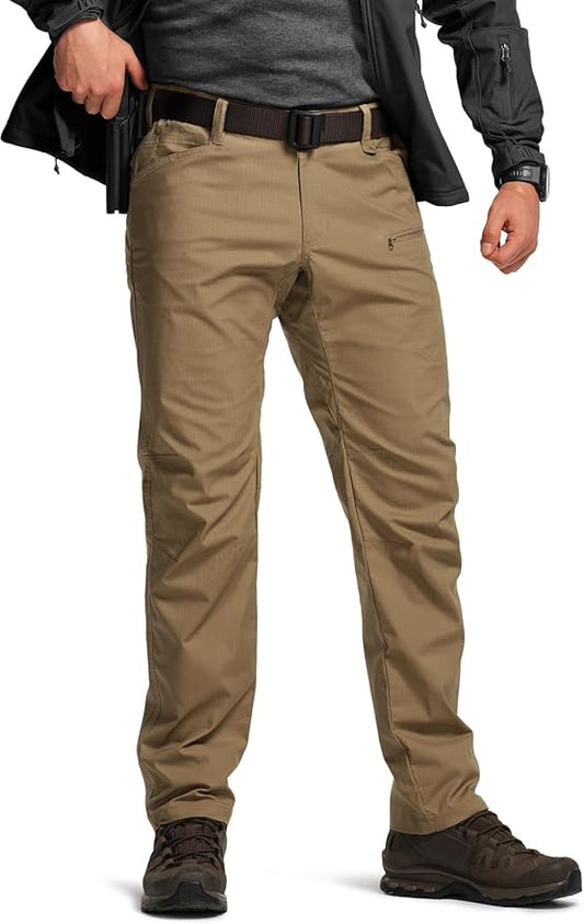 CQR Men's Flex Stretch Tactical Pants, Water Resistant Ripstop Cargo Pants, Lightweight EDC Outdoor Work Hiking Pants