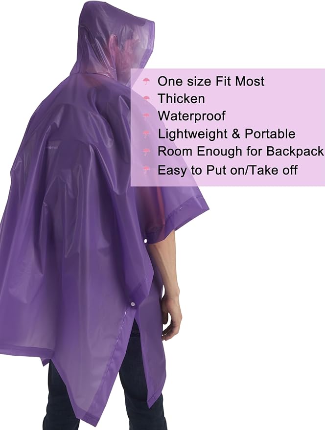 Rain Ponchos for Adults, 2 Pack Raincoats Jacket Reusbale with Drawstring Hood Sleeves for Women Men