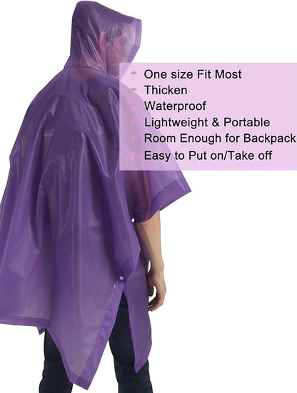 Rain Ponchos for Adults, 2 Pack Raincoats Jacket Reusbale with Drawstring Hood Sleeves for Women Men