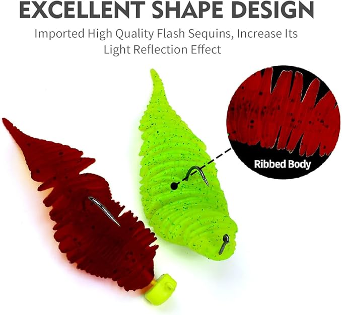 Soft Swimbait Lures, Soft Plastic Fishing Lures Kit, Bass Fishing Lure Swim Baits with 5 Color, Threaded Small Needle Tail for Trout, Crappie, Bass, Redfish, Freshwater, Saltwater