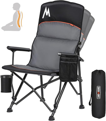 Overmont Back Support Camping Chair for Adults - Oversized with Adjustable High Backrest - Heavy Duty Folding Chair Supports 450 LBS - Cup Holder & Side Pocket – Perfect for Outdoor, Lawn, Beach Use