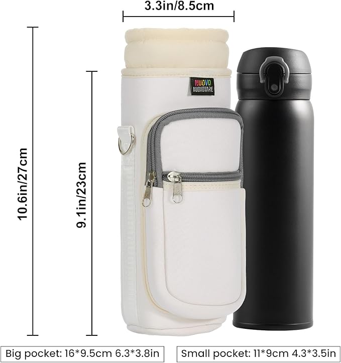 Nuovoware Water Bottle Carrier Bag,25oz/40oz/64oz Bottle Pouch Holder,Adjustable Shoulder Hand Strap 2 Pocket Sling Neoprene Sleeve Sports Accessories for Hiking Travelling Camping
