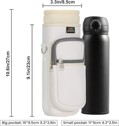 Nuovoware Water Bottle Carrier Bag,25oz/40oz/64oz Bottle Pouch Holder,Adjustable Shoulder Hand Strap 2 Pocket Sling Neoprene Sleeve Sports Accessories for Hiking Travelling Camping