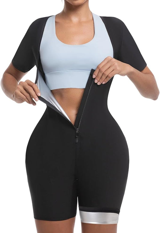 Sauna Suit for Women Weight Loss Sweat Waist Trainer Shaper Full Body Compression Shirt Slimming Workout Sweat Suit