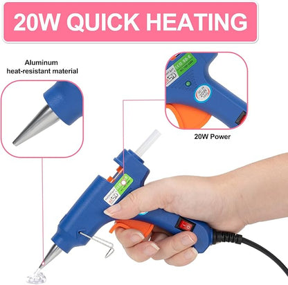 Mini Glue Gun and Sticks Set with Mini Pink Bows - 50 Pcs, 20 Pcs Glue Sticks and Tiny Bows with Hard Shell Carry Case for School DIY Crafts Arts Wedding Party Favors, Gift Box Decorations