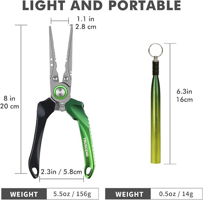 TRUSCEND Lockable Handy Fishing Pliers with Innovative Ergonomic Handle, Saltwater Corrosion Resistant Teflon Coated Fishing Tool, Multi-Function Fishing Gear with Mo-V Cutter