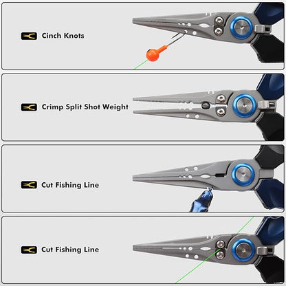 TRUSCEND Lockable Handy Fishing Pliers with Innovative Ergonomic Handle, Saltwater Corrosion Resistant Teflon Coated Fishing Tool, Multi-Function Fishing Gear with Mo-V Cutter
