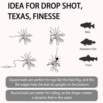 Eupheng Silicone Soft Dice Fishing Lures with Multiple Tentacles, Handmade Slow Sink Bass Fishing Soft Plastic Baits for Drop Shot, Finesse, Wacky Rig