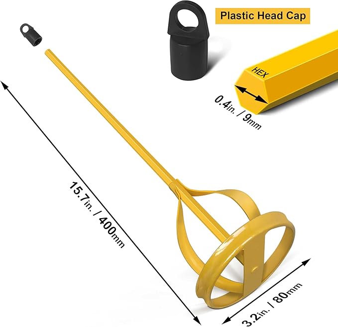 Paint and Mud Mixer, Paint Stirrer for Drill in 1 to 5 Gallon Bucket, Suitable for all Standard Drill Bits, Hex Head Anti-slip, Easy Clean, Painting and Plastering Mixer Stirrer Tool (Yellow)