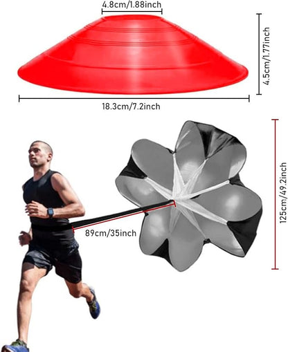 Pro Speed & Agility Training Set—Includes 12 Rung 20ft Adjustable Agility Ladder with Carrying Bag, 12 Disc Cones, 4 Steel Stakes, 1 Resistance Parachute, Use Equipment to Improve Footwork Any Sport