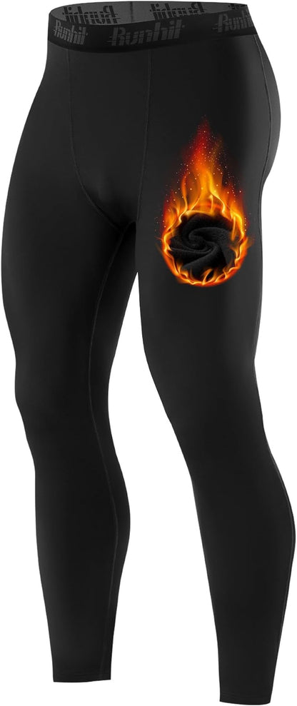 Runhit Men's Thermal Compression Pants Fleece Lined Sports Tights Athletic Leggings Base Layer Bottoms Cold Weather Gear