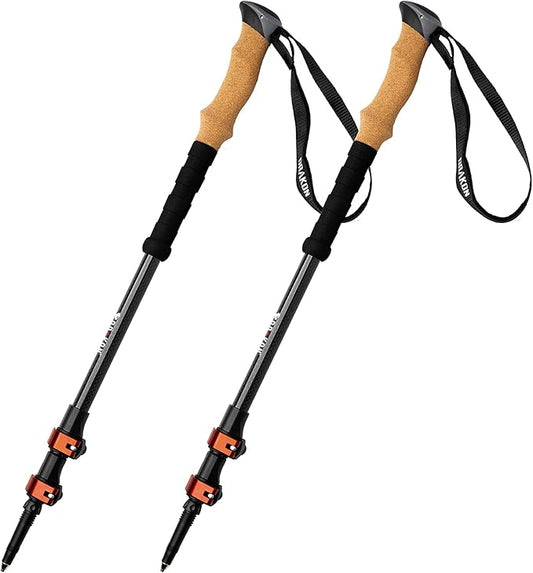 Drakon Outdoors - Drakon Sticks 2.0 - Heavy Duty Carbon Fiber Trekking Poles - Ultralight Collapsible Poles with Cork Handles, Flip Locks, Carbide Tips