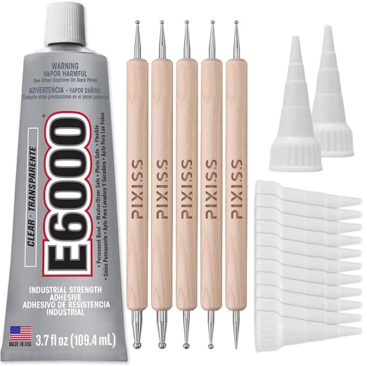 E6000 3.7 Ounce (109.4mL) Tube Industrial Strength Adhesive for Crafting, 10 Snip Tip Applicator Tips and Pixiss Art Dotting Stylus Pens 5 pcs Set