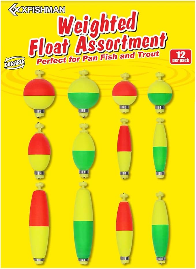 XFISHMAN Weighted-Bobbers-for-Fishing-Floats-Bouy Slip Bobber Fishing Corks Kit Crappie Bluegills Panfish Catfish Hand Made Foam Float 1 Inch 2 in 8-12 Pack