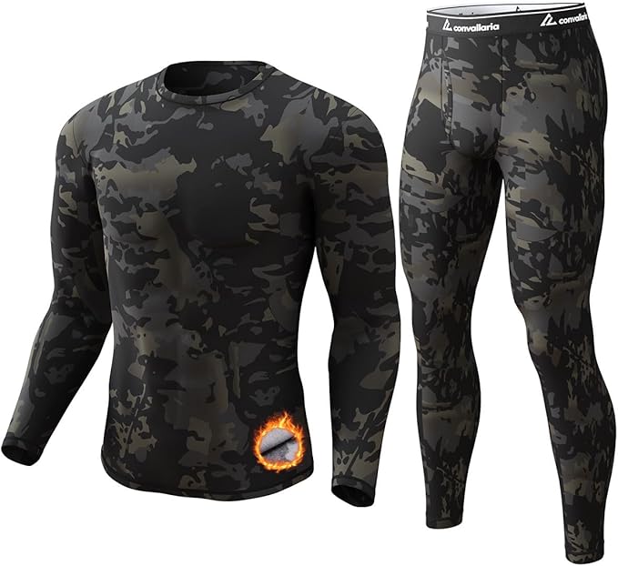 CL convallaria Long Johns Thermal Underwear for Men Soft Fleece Lined Base Layer Cold Weather Top Bottom Gift Set