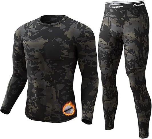 CL convallaria Long Johns Thermal Underwear for Men Soft Fleece Lined Base Layer Cold Weather Top Bottom Gift Set