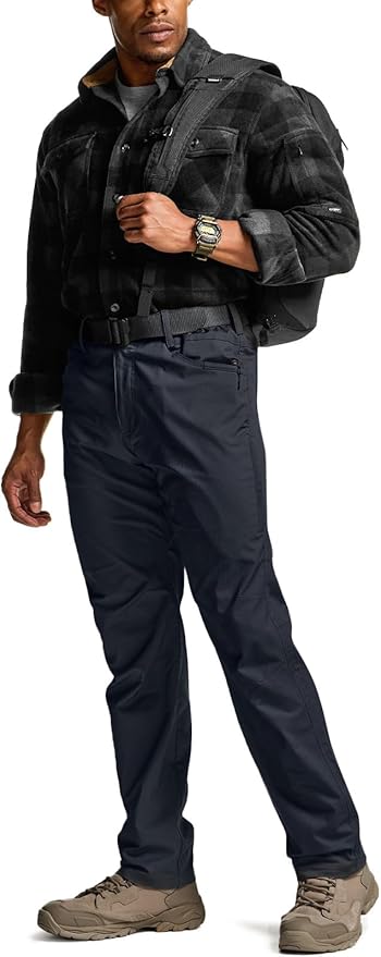 CQR Men's Flex Stretch Tactical Pants, Water Resistant Ripstop Cargo Pants, Lightweight EDC Outdoor Work Hiking Pants