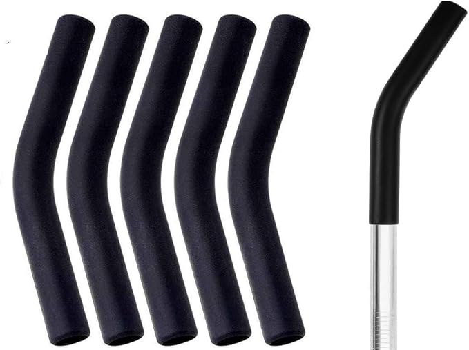 5 Pcs Black Straw Tips Reusable Silicone Covers Food Grade Rubber Straw Tips for Stainless Steel Metal Straws 0.31inch Wide