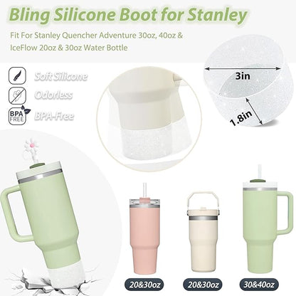 Stanley Cup Accessories Set Including 6 Pcs Silicone Spill Proof Stopper, 3 Pcs 10mm Flower Straw Cover Cap, 1 Pcs Bling Silicone Boot Sleeve for Stanley Cup 40oz & 30oz Tumbler