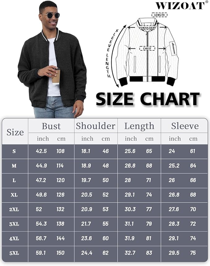 Mens Casual Jacket Loose Fit Lightweight Jacket Varsity Bomber Jacket with Zipper