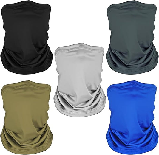 5 Pack Neck Gaiter Face Cover for UV Sun Protection, Dustproof Breathable Cooling Gator for Men Women Outdoor Sports