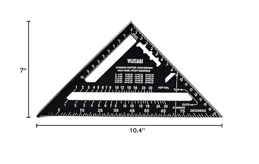 7 inch Rafter Square Triangle Ruler Angle Ruler Aluminum Alloy Double Scale Carpenter Triangle Square Rafter Tool Mensurement Tool for Woodworking and Carpentry