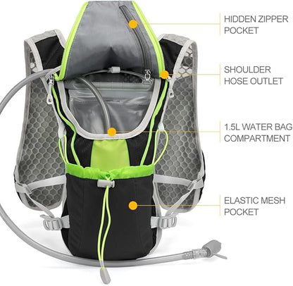 Hydration Pack Backpack，IX INOXTO Running Hydration Vest with 1.5L ( 50 oz) Water Bladder for Men Women，Lightweight Water Backpack for Hiking Cycling Climbing Camping