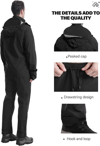 iCreek Rain Suit Waterproof Jacket with Pants 2 Pieces Breathable Lightweight Packable Raincoat with Hooded Rain Gear Unisex