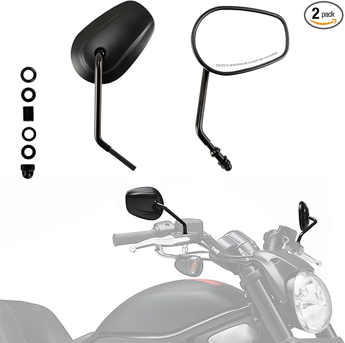 PSLER Motorcycle Mirrors 8M Rear View Side Mirrors Adjustment Mirror for Most 8mm Threaded Sportster Touring Dyna Softail CVO Road Street Road King (Black)