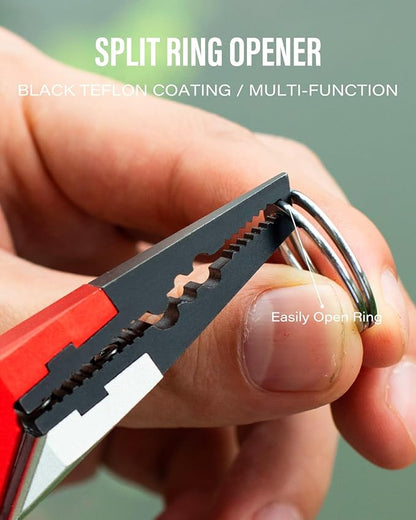 Compact 6.8" Fishing Pliers - Fish Gripper Tool, Corrosion-Resistant Saltwater Fishing Gear | Fishing Gifts for Men, Red/White