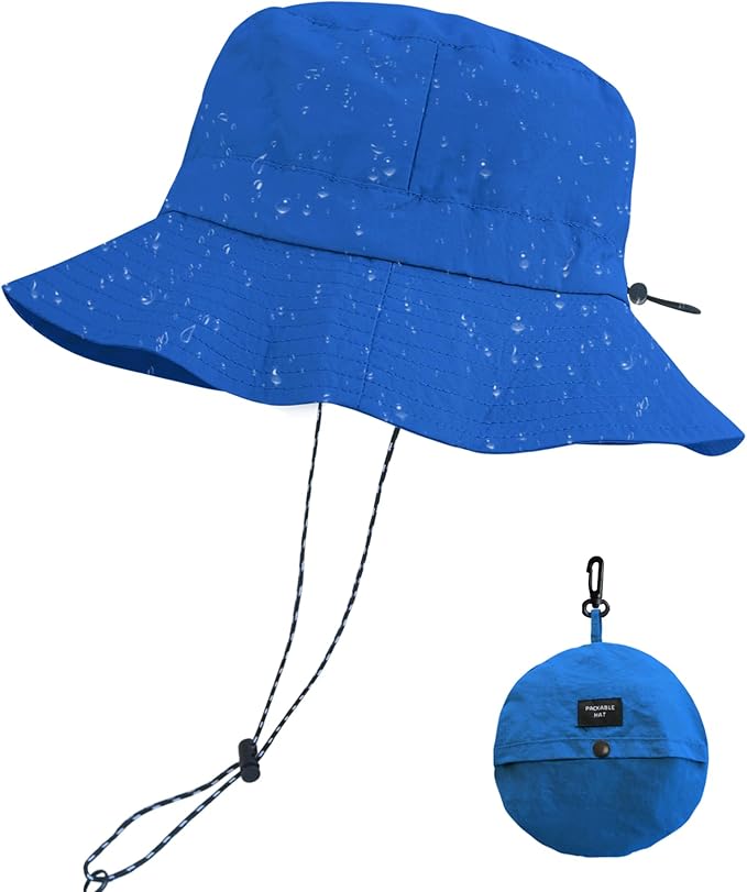 PFFY Quick Dry Waterproof Packable Bucket Hat for Women Men Outdoor Sun Hats with Detachable Chin Strap
