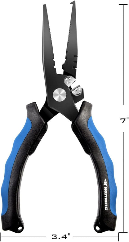 KastKing Intimidator Fishing Pliers, Corrosion Resistant Polymer Coated Fishing Tools, Tungsten Carbide Cutters, Saltwater Resistant Fishing Gear