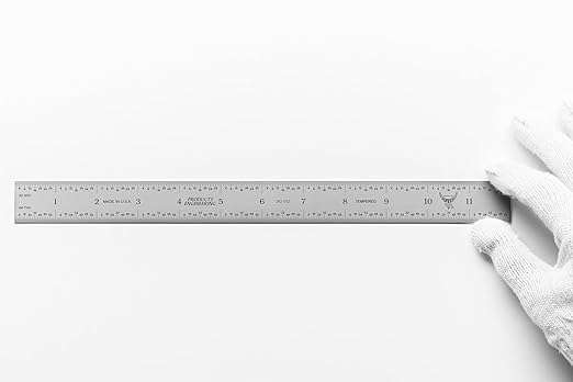 PEC Tools Machinist Metal Ruler, 12" x 300mm Metal Ruler, 1/25" Thick X 1" Wide, Measurement Accuracy 1/32",1/64", 0.5mm, 1mm, Carbon Steel, Satin Chrome, Made in USA