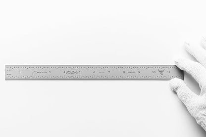 PEC Tools Machinist Metal Ruler, 12" x 300mm Metal Ruler, 1/25" Thick X 1" Wide, Measurement Accuracy 1/32",1/64", 0.5mm, 1mm, Carbon Steel, Satin Chrome, Made in USA