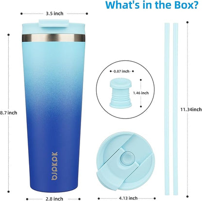 BJPKPK 26oz Insulated Tumbler With lid And Straw Stainless Steel Tumblers Travel Coffee Mug Reusable Thermal Cup,Sky