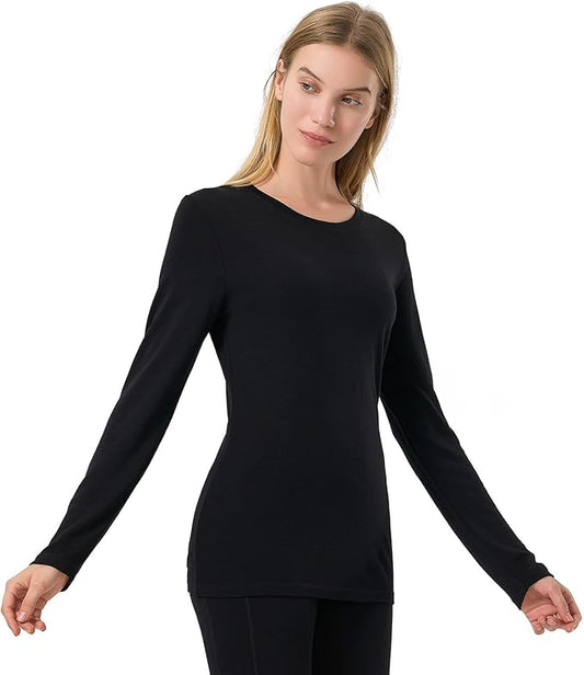 Merino Protect 100% Merino Wool Base Layer Women Thermals Underwear Lightweight Soft Long Sleeve Shirt for Hiking Skiing