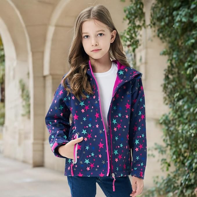 MGEOY Boys Girls Rain Jackets Lightweight Waterproof Hooded Raincoats Windbreakers for Kids 4-14Y