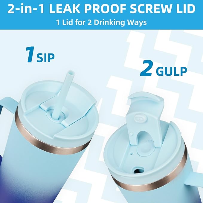 BJPKPK Insulated Tumbler with Handle, 30oz Insulated Tumblers with Lid and Straw, Stainless Steel Metal Water Bottles, Coffee Travel Mugs, Cups, Sky