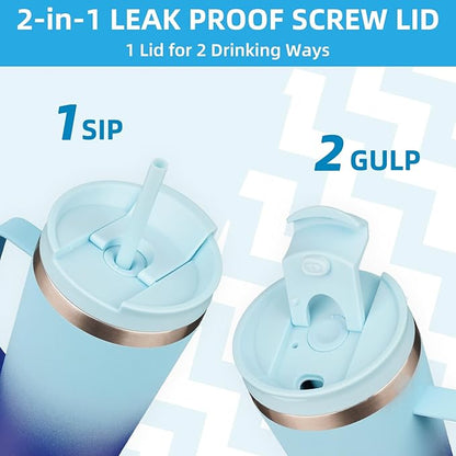 BJPKPK Insulated Tumbler with Handle, 30oz Insulated Tumblers with Lid and Straw, Stainless Steel Metal Water Bottles, Coffee Travel Mugs, Cups, Sky