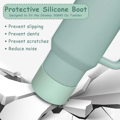 Stanley Cup Accessories Set,Including 2 Pcs 0.4in Straw Cover, 1 Silicone Spill-Proof Stopper, 1 Cute Handle Charm, 1 Silicone Boot Fits Stanley 40&30 Oz Tumbler (Eucalyptus Green)