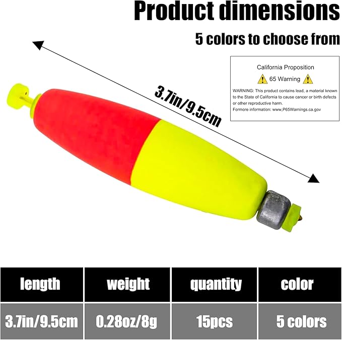 Fishing Bobbers Floats Set Weighted Fishing Bobbers for Fishing, Foam Snap on Float Weighted Bobbers Push Button Spring Fishing Floats Fishing Bobbers Assortment for Catfish