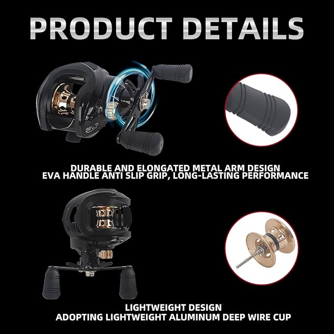 Baitcaster Reels, Lightweight Bait Caster Reel - 7.2:1 Gear Ratio, Up to 22lbs Drag Capacity, Magnetic Brakes, Perfect for Saltwater Fishing and Surf Fishing Rods