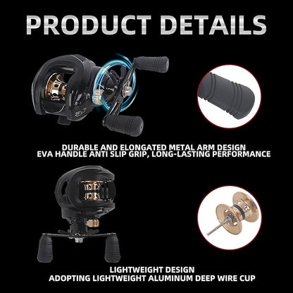 Baitcaster Reels, Lightweight Bait Caster Reel - 7.2:1 Gear Ratio, Up to 22lbs Drag Capacity, Magnetic Brakes, Perfect for Saltwater Fishing and Surf Fishing Rods