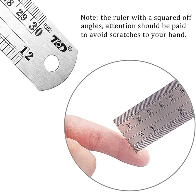 ZZTX Metal Straight Edge Ruler Set,Stainless Steel Ruler,12 Inch, Bulk 1 Pack