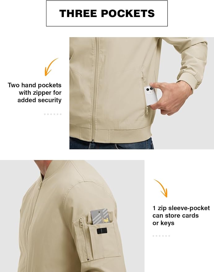 TBMPOY Men's Lightweight Bomber Jackets Light Windbreaker Casual Stylish Fall Golf Zip Up Dress Business Varsity