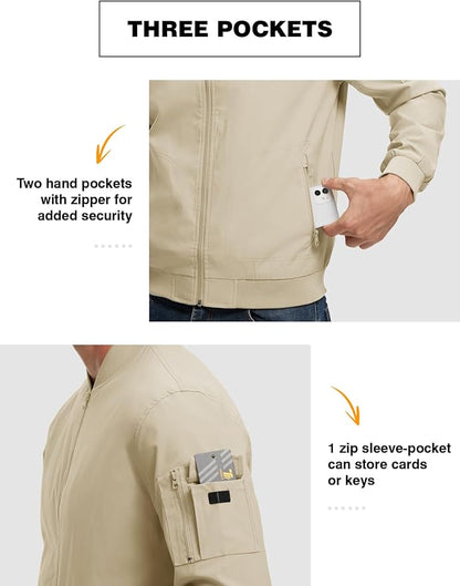 TBMPOY Men's Lightweight Bomber Jackets Light Windbreaker Casual Stylish Fall Golf Zip Up Dress Business Varsity