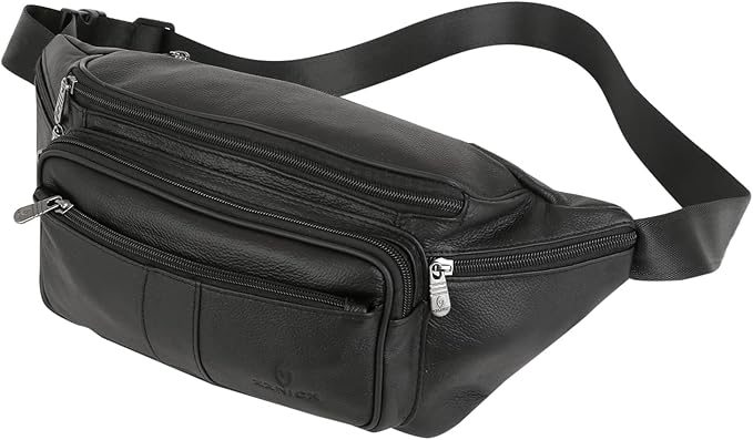 Genuine Leather Fanny Pack/Waist Bag/Organizer with Adjustable Belt, Multiple Pockets For Men and Women