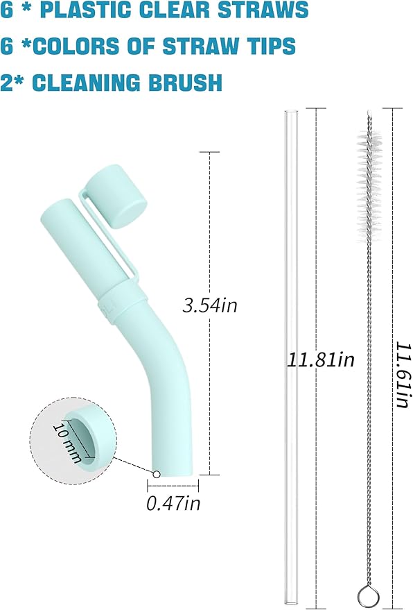 Doboli 6 Pack Reusable Drinking Long Straws with Silicone Tips,Compatible with Stanley 40 oz 30 oz Cup Tumbler,6 Clear Plastic Straws, 6 Silicone Tips, 2 Straw Cleaning Brush