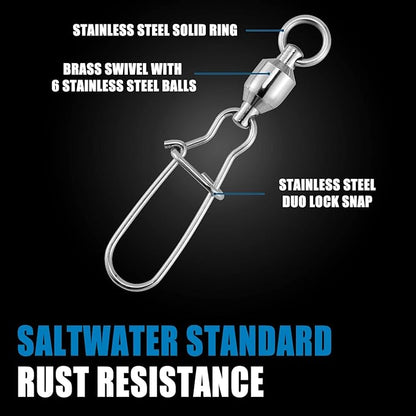 Dr.Fish 20 Pack Ball Bearing Snaps Swivels Fishing Tackles Duo Lock Snaps Stainless Steel Saltwater Freshwater Lure Leader Line Connector
